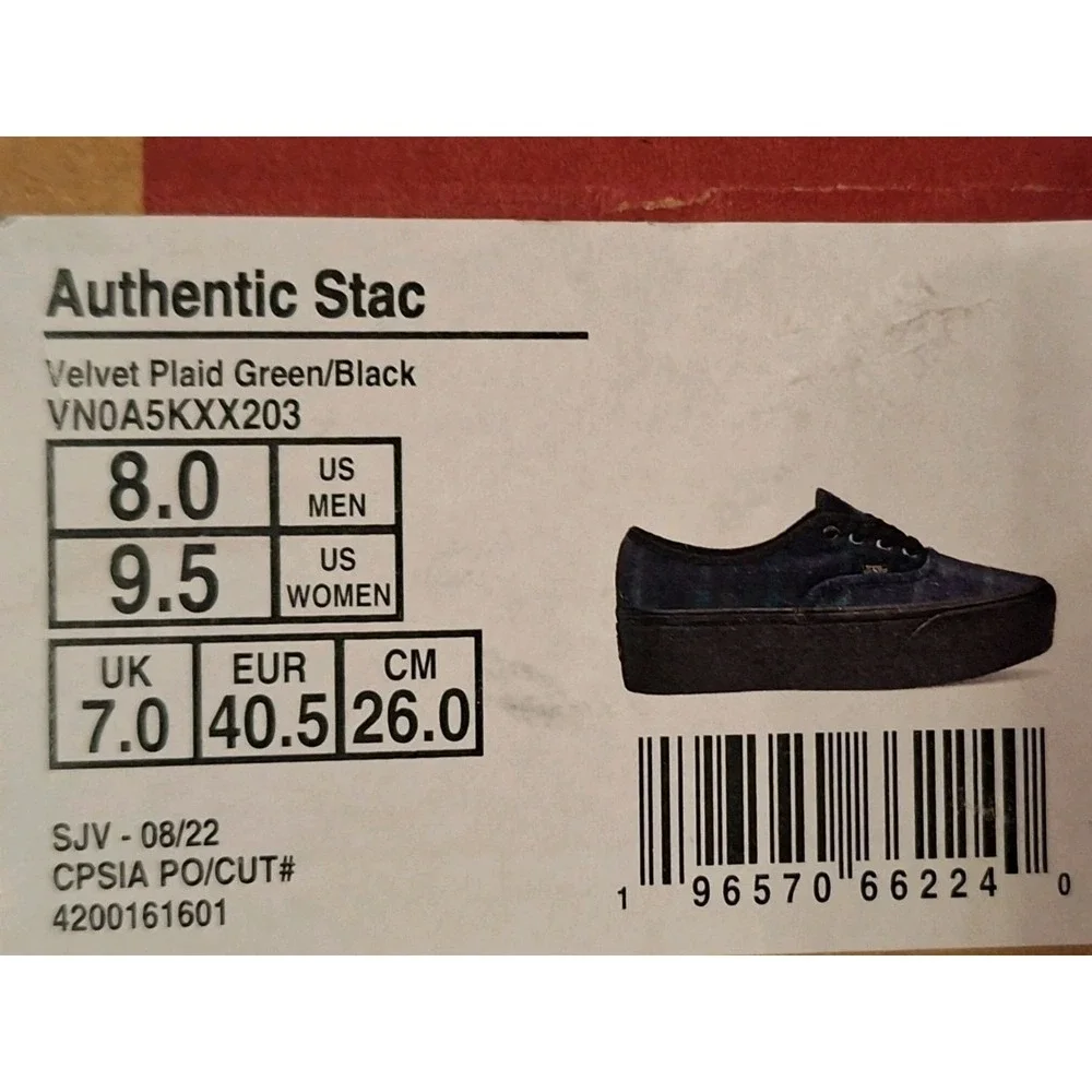 VANS Authentic Stackform Velvet Plaid Blue School Girl Platform Women's Size 9.5 - Picture 9 of 9